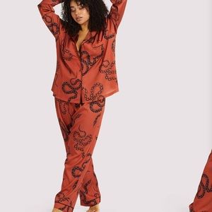 Rust Snake Print Satin Pajama Set